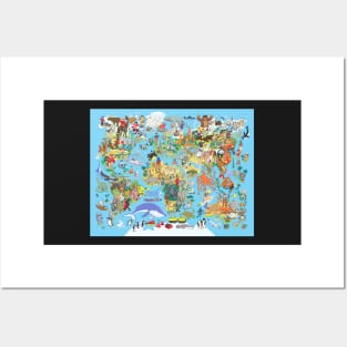 Cartoon World Map Posters and Art